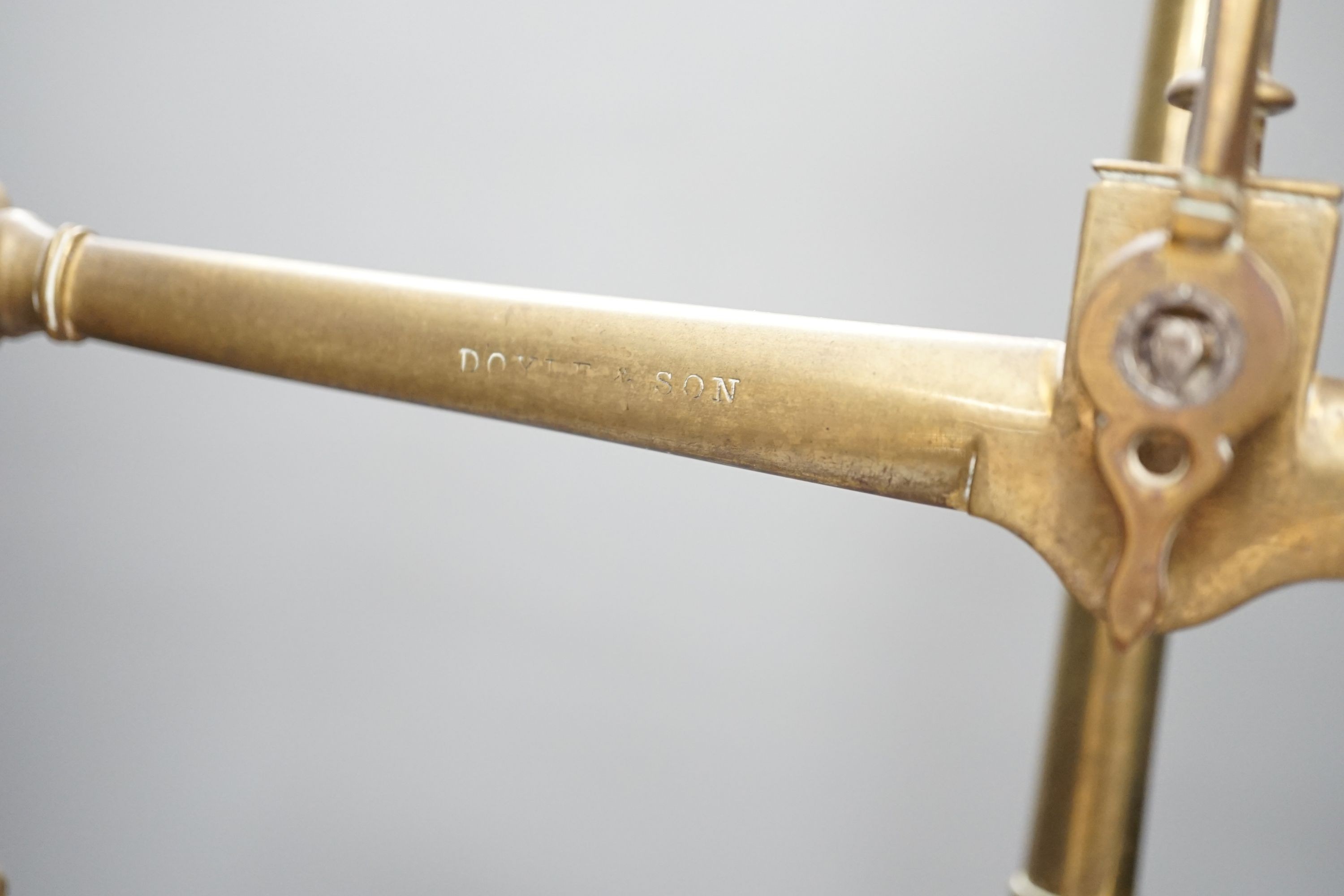 A Doyle & Son, London brass balance scale, 55cm. high